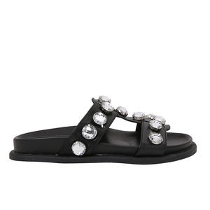 Sandales compensées noires pour femme, ornées de strass, nouvelle collection été 2025, rehaussantes, tendance, ouvertes, décontractées pour la plage - Product Image 5