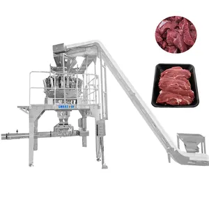 Automatic fresh meat bacon giblet beef packing machine with multifunction weighing filling sealing auto tary denester machine