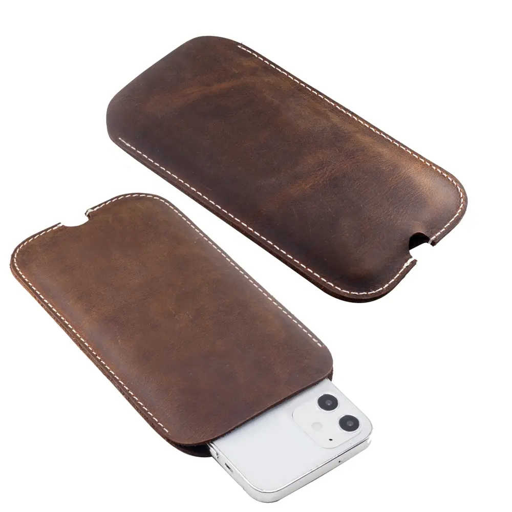 Genuine leather case pouch EMF anti radiation crazy horse universal leather phone case bag cover for iphone12 pro max/blackberry