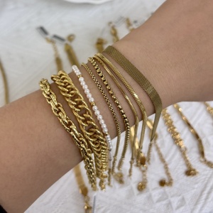 Bán buôn tùy chỉnh 14k 18K PVD mạ vàng không thấm nước 316L 304 thép không gỉ tối giản đồ trang sức chuỗi Vòng đeo tay cho nam giới phụ nữ - Product Image 2