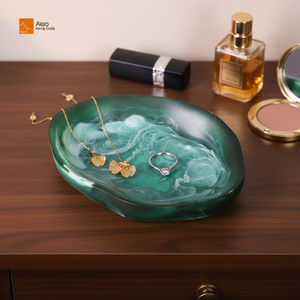 Plato <span class=keywords><strong>de</strong></span> Resina Brillante <span class=keywords><strong>de</strong></span> Lujo Moderno Hecho a Mano con Colores Jade, Bandeja Decorativa para el Hogar, Almacenamiento y Exhibición <span class=keywords><strong>de</strong></span> Joyas y Perfumes - Product Image 1