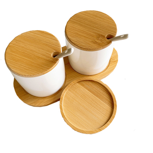 Großhandel umwelt freundliche Bambus Gewürz töpfe Gewürz dosen Gewürz box Set mit Deckel Löffel Tablett für Partys Gravierte Teller Geschirr - Product Image 5