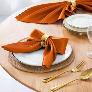 Serbet Satin Buatan Tangan Warna Oranye Terbakar, Dapat Digunakan Kembali, Dapat Dicuci, 43x43cm, Linen Meja, Pernikahan, Thanksgiving, Pesta Musim Gugur, Restoran - Product Image 2