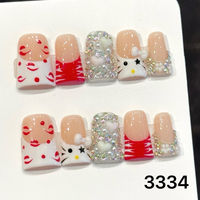 421-425 Faux ongles à presser en acrylique réutilisables, motif canard fait main, 10 pièces, avec colle, modèle carré