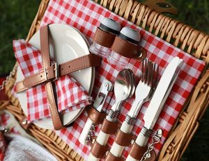 Large 4-Person Wicker Picnic Basket <b>Set</b> De Picnic Canasta <b>Hamper</b> Picknickkorb Storage Basket - Product Image 3