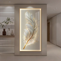Bandes lumineuses LED à motifs plumeux de haute qualité en gros, tableaux décoratifs muraux en céramique et cristal de diamant