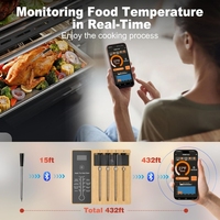 Termometer Digital 4 gigi 400 kaki, pengukur suhu makanan daging nirkabel Bluetooth dengan layar LCD untuk panggangan Oven dapur, pengasap & panggangan