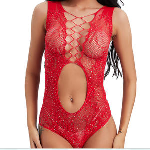 High Quality Women's Sexy Tight Mesh Clothing Fashionable Hollow Out Exposed Belly Hot Drilling Shiny and Fun Mesh Clothing - Product Image 2