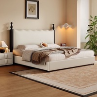 Lit plateforme rembourré moderne et vintage, écologique, avec têtes de lit capitonnées en cuir PU et pieds hauts, base solide en bois de pin