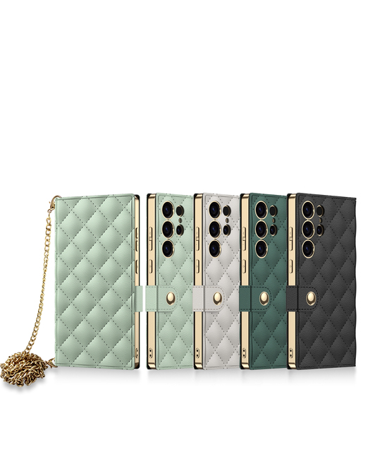 PU Skin Texture Leather Phone Case for Samsung S24 ultra S23 Plus S23 S25 Wallet Card Clip Luxury Business Card Bag with Chain