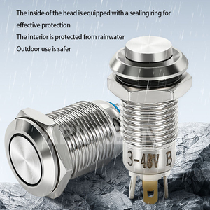 Hot Selling 12mm Momentary Waterproof Push Button <b>Switch</b> Electric on Off <b>Switch</b> 2 a Power Metal Push Button <b>Switches</b> - Product Image 4