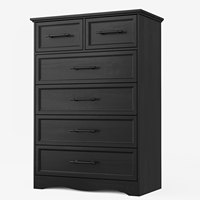 Commode moderne noire à 6 tiroirs en bois pour chambre à coucher, 44 pouces de hauteur
