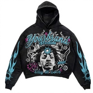 Sudadera con Capucha de Felpa para Hombre, Corte Regular, 100% Algodón, Invierno, Color Negro con Diseño de Llama Azul, Marca Yourbrand Studios - Product Image 1