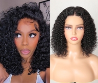 Perruques Courtes Frisées Kinky Sans Colle 13x6, Perruque Cheveux Humains Bouclés Ondulés Profonds, Perruques Afro en Dentelle HD Transparente Cheveux Indiens Bruts