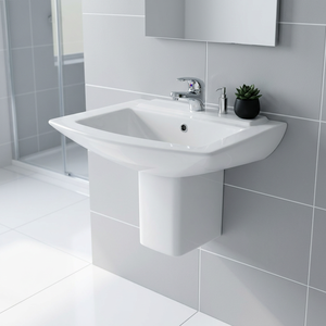 Modern Design White Ceramic Semi Pedestal Sink Wash Basin With Drainer Made In India For Bathroom - Product Image 3