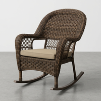 Chaise à bascule d'extérieur en rotin PE marron avec coussin beige pour patio et jardin