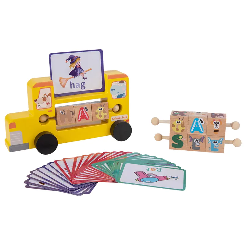 Kids Montessori Puzzle Game Multi-function Car Hands-on Ability Training Toys Wooden Spelling Words Educational Game