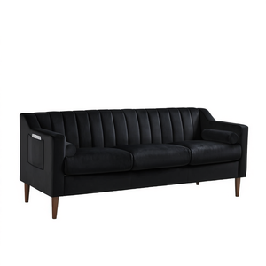 Sofá Chesterfield Moderno de 3 Plazas, Tapizado en Terciopelo, Patas de Madera, Muebles Negros para Sala de Estar - Product Image 1