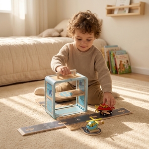 Jouets éducatifs pour garçons, avion miniature en <span class=keywords><strong>bois</strong></span>, hélicoptère, modèle de jeu d'imitation avec <span class=keywords><strong>garage</strong></span> de stationnement pour enfants, jouet avion - Product Image 1