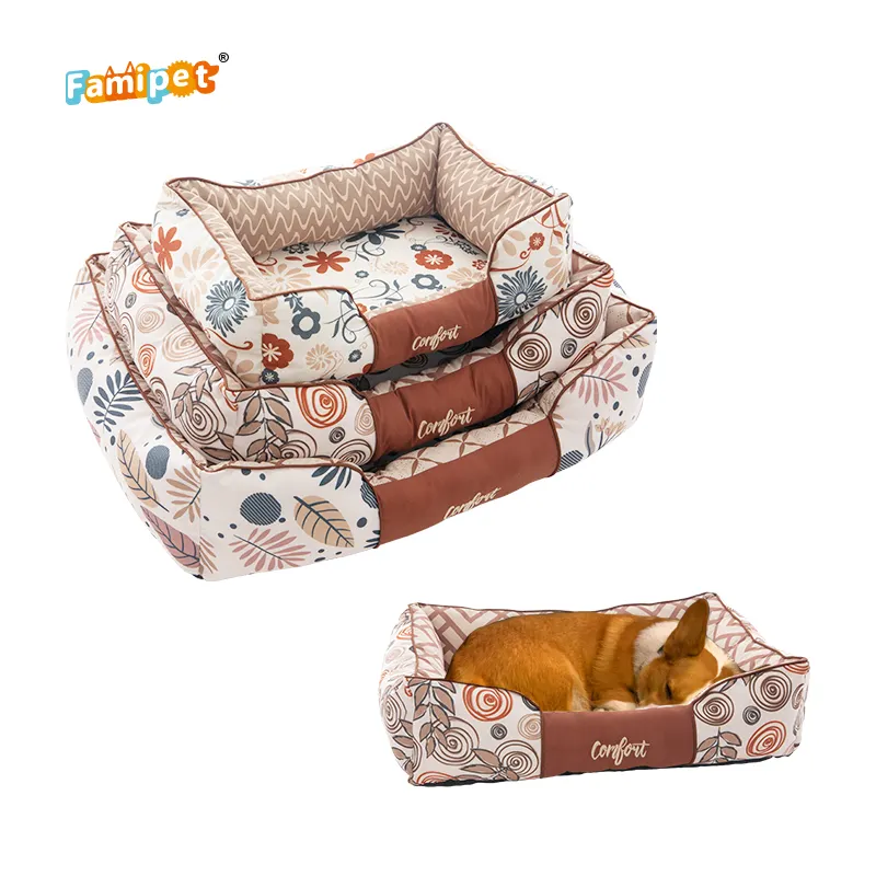 Famipet Manufacturer Custom New Design Luxury Comfortable Breathable Rectangle Soft Washable Pet Cat Dog Bed