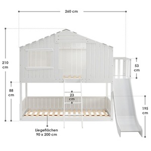 White <b>Wooden</b> House <b>Bunk</b> <b>Bed</b> With Slide And Ladder For Children Bedroom Furniture - Product Image 5