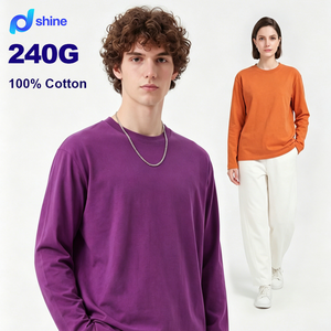T-shirt tricoté respirant pour homme, col rond, manches longues, coupe ample, 100 % coton 240G, avec logo frontal, vente en gros - Product Image 1