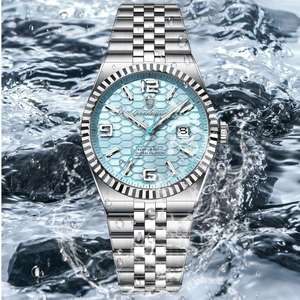 Montres POEDAGAR 839 pour hommes, luxe léger, tendance, étanches 3ATM, aiguilles lumineuses, calendrier, date, bracelet en acier inoxydable, montres à quartz - Product Image 4