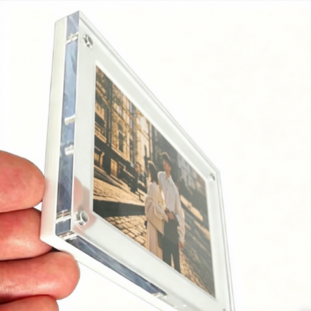 Clear White Acrylic Magnetic Photo Frame, Pocket Style Display Holder for Desk and Wall Decor