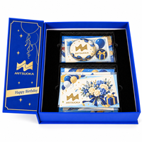 Luxuriöse Maßgefertigte Königsblaue Buchförmige Starre Geburtstagsgeschenkbox mit Goldenem Blumendesign für Personalisierte Geschenkverpackung