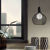 Lustre créatif en forme de cage à oiseaux, suspension unique en fil métallique, lampe décorative pour restaurant, bar, café, en fer forgé noir, blanc, or, LED