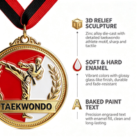 Médaille de sport de Taekwondo personnalisée en alliage de zinc plaqué or avec émail souple et cordon de sublimation