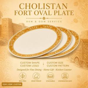 Assiette à gâteau en mélamine dorée personnalisée OEM ODM en gros, présentoir à gâteaux empilable et résistant aux chutes pour café et coin thé - Product Image 1