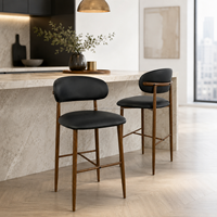 Tabouret de bar noir élégant avec dossier rembourré pour îlot de cuisine, chaise de bar pour maison moderne, salle à manger, restaurant