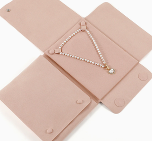 Luxury Microfiber Necklace Pouch with Insert Pad Snap Closure Dustproof Jewelry Roll for Pendant Storage Display 16.5x22cm - Product Image 1