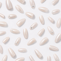 Faux ongles à presser style ballerine, blanc laiteux nacré, avec strass, brillants et réutilisables pour femmes