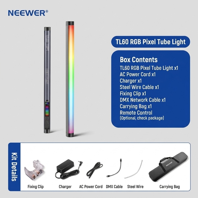 For TL60 RGB LED Tube Light Stick for Studio Lighting with Adjustable Color Temperature 2500K-10000K 20V