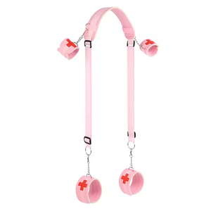 Joli jouet sexuel pour femmes, kit de bondage en cuir noir et rose avec menottes et attaches pour les pieds pour les activités BDSM et SM - Product Image 5