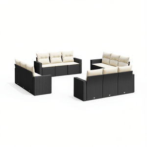 Conjunto de Sofás de Jardín de Ratán Negro, Muebles de Exterior con Cojines de Espuma de Alta Densidad, Diseño Contemporáneo Impermeable - Product Image 1