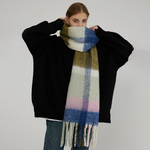 Tartan Plaid Faux Cashmere <b>Scarf</b> <b>Oversized</b> Boucle Yarn Thick Warm Winter Women Neck Warmer Pashmina Shawls Wraps - Product Image 3