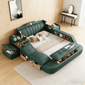 Lit en cuir de style européen, taille Queen ou King, avec fonction <span class=keywords><strong>massage</strong></span>, inclinable, rembourré, luxueux, moderne et intelligent - Product Image 1