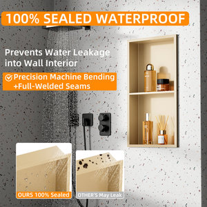 מפעל ODM ו-OEM נישה למקלחת מפלדת אל-חלד 304 בגודל 30x90x10 ס\\\"מ בציפוי פליז מוברש PVD עם 3 מדפים, ללא צורך באריחים, אחסון נישה לאמבטיה - Product Image 5