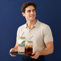 Gobelet en verre borosilicate de 16 oz avec couvercle en bambou et paille, tasse moderne réutilisable pour cola, bière, boissons glacées