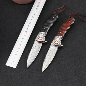 سكين دمشقي من الصلب مع مقبض خشب الأبنوس سكين قابل للطي سكين EDC - Product Image 1