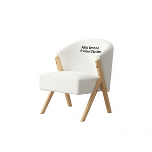 Fauteuil d'appoint moderne Db, revêtement blanc, structure en bois massif, fauteuil lounge minimaliste pour la maison, le bureau, le salon, la chambre à coucher - Product Image 1
