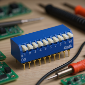 ดิปสวิตช์ 10 ทาง สีฟ้า พร้อมขาสีทอง สำหรับงานอิเล็กทรอนิกส์ - Product Image 3