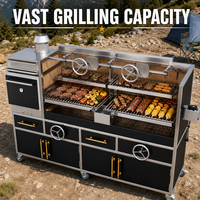Grill commercial multi-stations Santa Maria à double zone, hauteur réglable, type argentin Parrilla Asado avec four et armoire de rangement