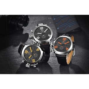 Berjani Men's Chronograph <b>Watch</b> 17.5mm Stainless Steel <b>Case</b> 30M Waterproof Black Leather Strap - Product Image 2