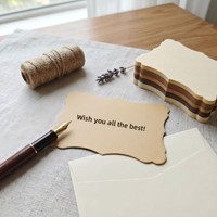 Carte vierge brunâtre à bords dentelés et estampage à chaud, personnalisable à la main, carte de vœux DIY, note de bénédiction minimaliste vintage en papier kraft