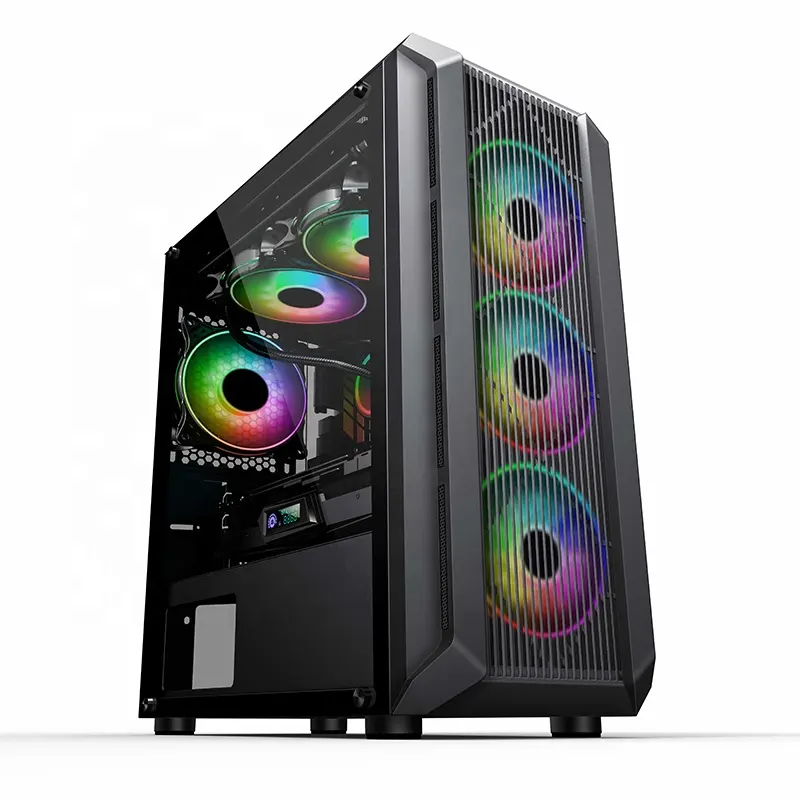 JNP ABS Stripe And Iron Mesh Tempered Glass Computer Pc Case Support Graphic Card Eatx Gaming Case