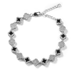 Bracciale alla Moda con Quadrifoglio Completamente Tempestato di Zirconi, Design Dropshipping, Bracciale Regolabile a Quadrifoglio Nero per Donna e <span class=keywords><strong>Uomo</strong></span> - Product Image 2